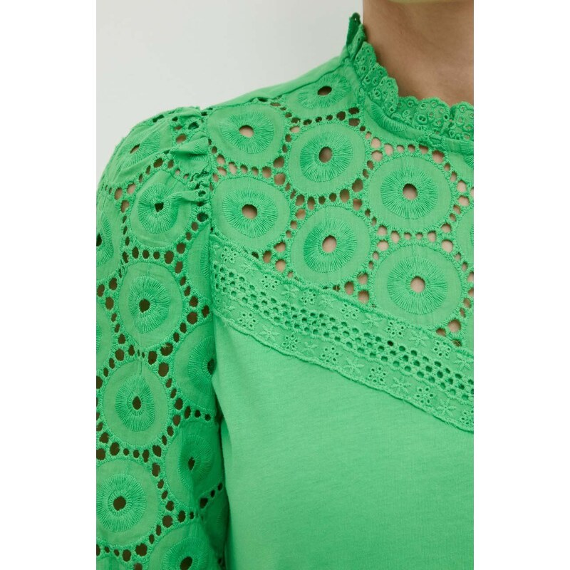 Pamučna bluza Morgan DULIE za žene, boja: zelena, bez uzorka, DULIE