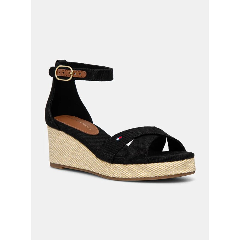 Sandale Tommy Hilfiger FLAG CRISS-CROS MID WEDGE ESPAD boja: crna, FW0FW08481