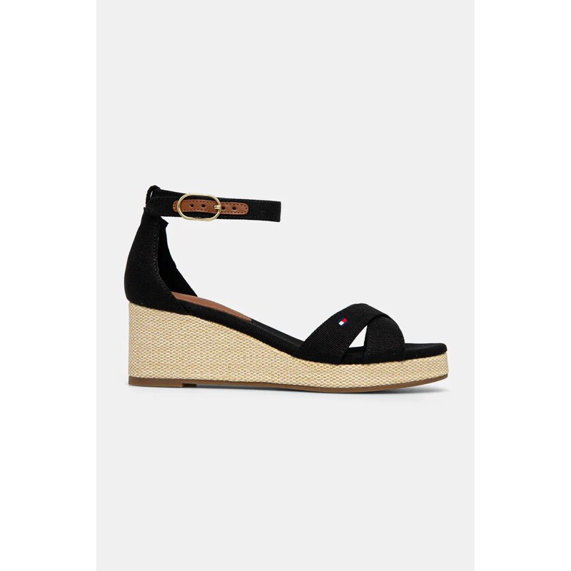 Sandale Tommy Hilfiger FLAG CRISS-CROS MID WEDGE ESPAD boja: crna, FW0FW08481