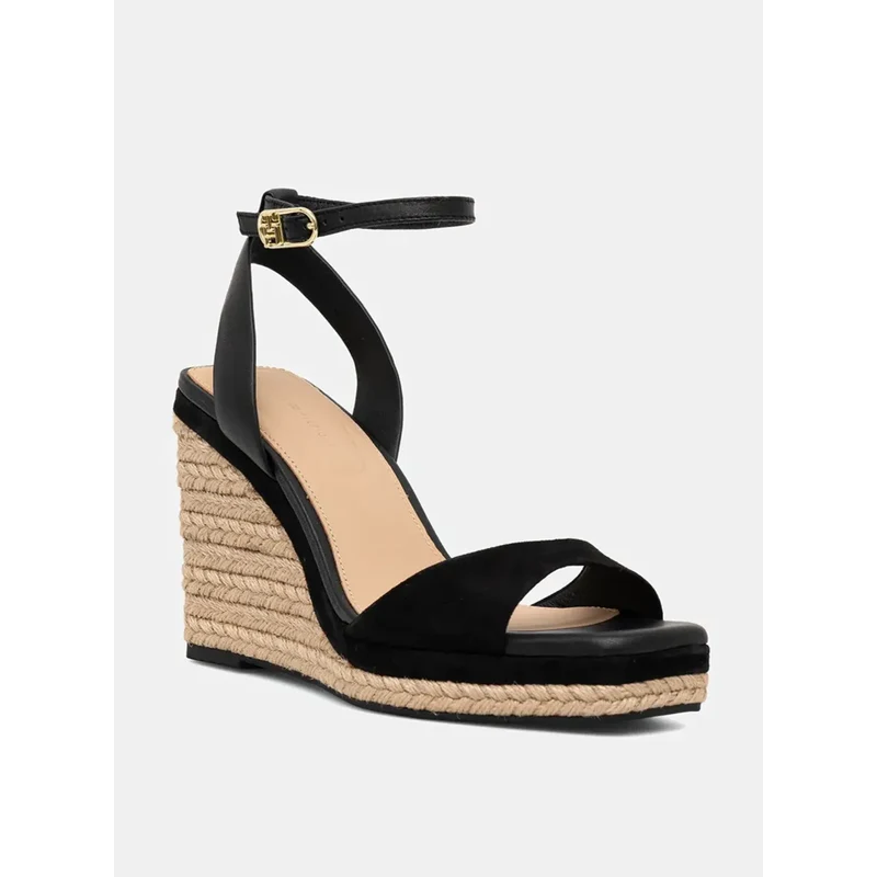 Kožne sandale Tommy Hilfiger LEATHER & SUEDE HIGH WEDGE ESPAD boja: crna, FW0FW08803