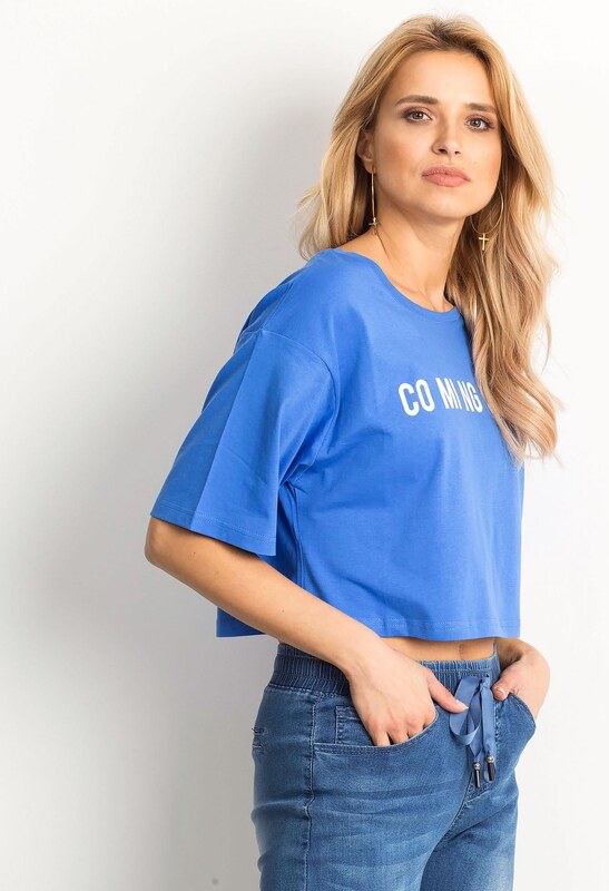 Fashionhunters Short blue T-shirt with inscription