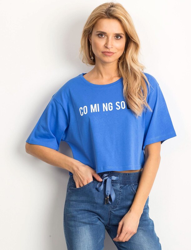 Fashionhunters Short blue T-shirt with inscription