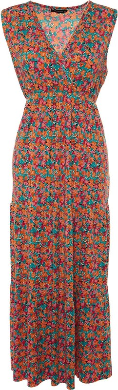 Trendyol krivulja Raznobojna A-linija cvjetni uzorak pletena haljina