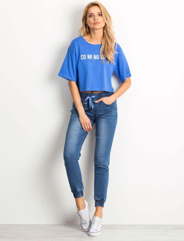 Fashionhunters Short blue T-shirt with inscription