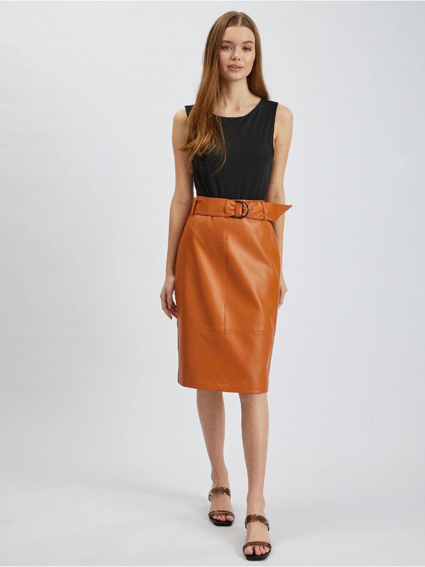 Orsay Brown Women's Leatherette Sheath Skirt - Women's