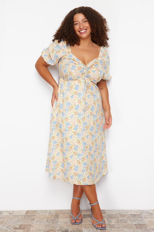 Trendyol krivulja Raznobojna haljina s cvjetnim printom