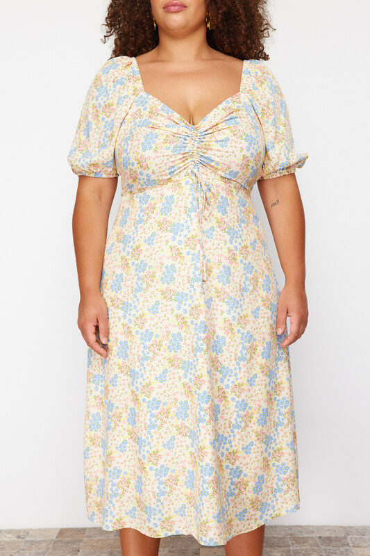 Trendyol krivulja Raznobojna haljina s cvjetnim printom