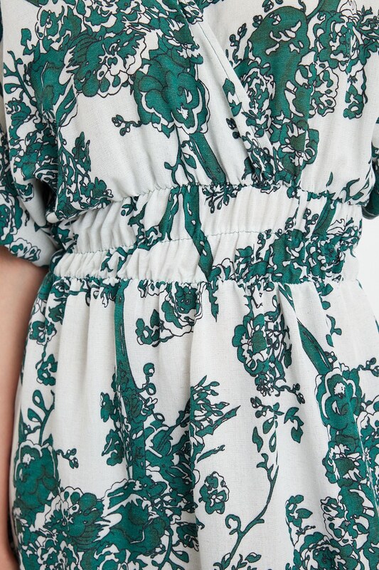 Trendyol Green Floral A-Line Double-Breasted Midi Woven Dress