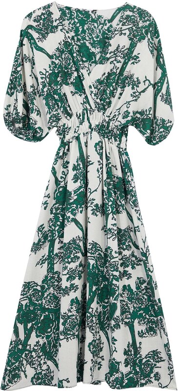 Trendyol Green Floral A-Line Double-Breasted Midi Woven Dress