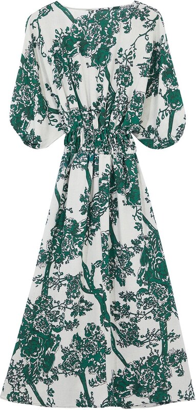 Trendyol Green Floral A-Line Double-Breasted Midi Woven Dress
