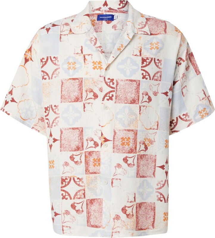 JACK & JONES Košulja 'JORHydra' svijetloplava / narančasta / hrđavo crvena / bijela