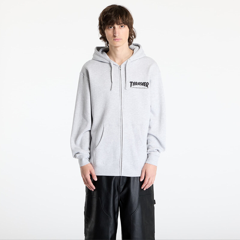 Hoodica Thrasher Magazine Logo Zip Hoody Melange Grey
