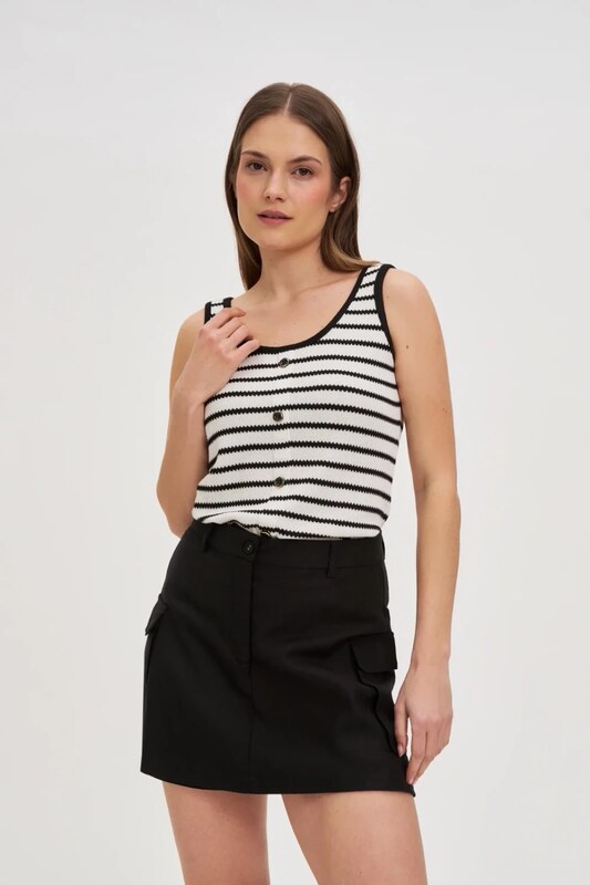 Marisse Black And White Striped Top