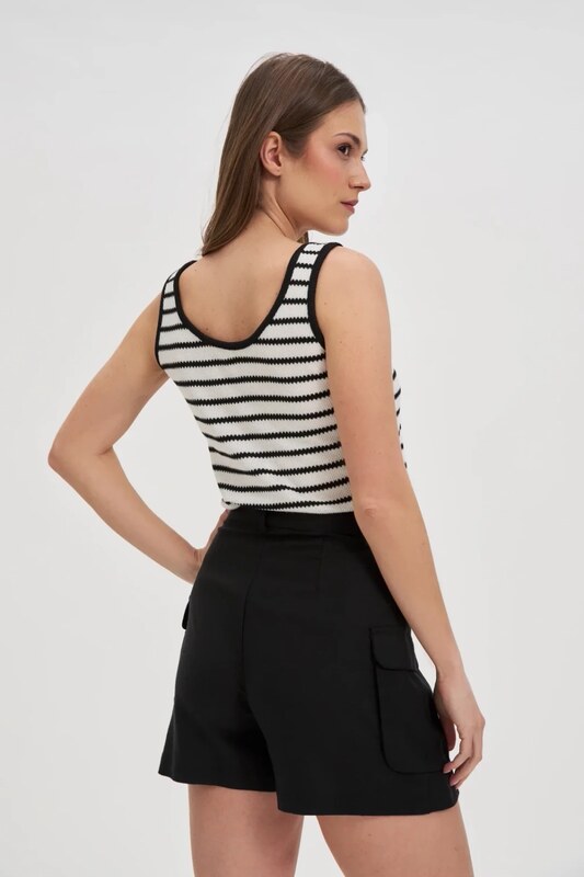 Marisse Black And White Striped Top