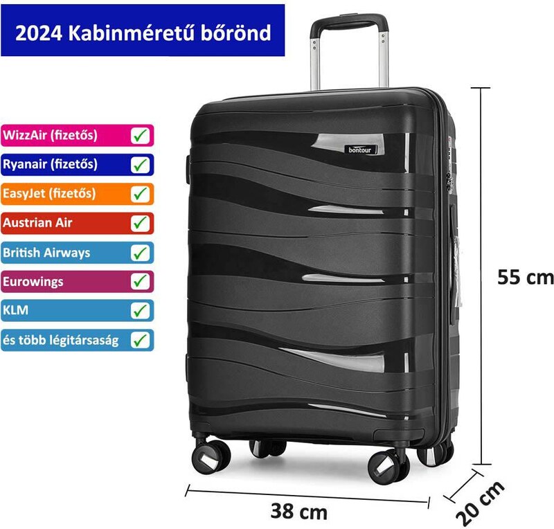 Kabinski kovčeg "FLOW" na 4 kotača s TSA bravom, crni | BONTOUR