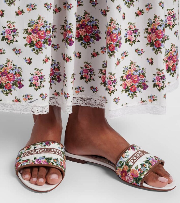 Dolce&Gabbana Floral leather-trimmed slides