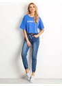 Fashionhunters Short blue T-shirt with inscription
