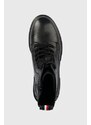 Kožne čizme Tommy Hilfiger Monochromatic Lace Up Boot Monochromatic Lace Up Boot, za žene, boja: crna, ravna potpetica
