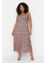 Trendyol krivulja Raznobojna A-linija cvjetni uzorak pletena haljina