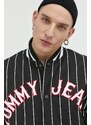 Bomber jakna Tommy Jeans za muškarce, boja: crna, za prijelazno razdoblje, oversize