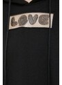 Dukserica Love Moschino za žene, boja: crna, s kapuljačom, s aplikacijom