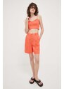 Lanene kratke hlače Drykorn boja: narančasta, glatki materijal, visoki struk