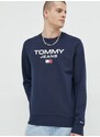 Pamučna dukserica Tommy Jeans za muškarce, boja: tamno plava, s tiskom