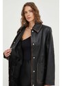 Kožni kaput Remain za žene, boja: crna, za prijelazno razdoblje