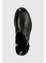 Kožne gležnjače Tommy Hilfiger BELT BOOTIE MATERIAL MIX za žene, boja: crna, ravni potplat, FW0FW07477