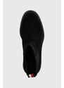 Gležnjače od brušene kože Tommy Hilfiger ESSENTIAL MIDHEEL SUEDE BOOTIE za žene, boja: crna, s debelom potpeticom, FW0FW07522