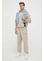 Dukserica Calvin Klein Jeans za muškarce, boja: bež, s kapuljačom, s tiskom