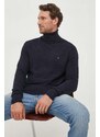 Pamučni pulover Tommy Hilfiger boja: tamno plava, s dolčevitom