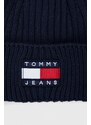 Kapa Tommy Jeans boja: tamno plava, od debelog pletiva