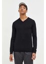 Vuneni pulover HUGO za muškarce, boja: crna, lagani