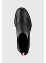 Kožne gležnjače Tommy Hilfiger ESSENTIAL MIDHEEL LEATHER BOOTIE za žene, boja: crna, s debelom potpeticom, FW0FW07523