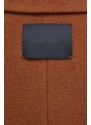 Vuneni kaput HUGO boja: smeđa, za prijelazno razdoblje, kopčanje u dva reda