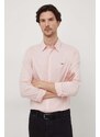 Pamučna košulja Lacoste za muškarce, boja: ružičasta, slim, s klasičnim ovratnikom