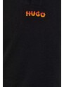 Pamučna polo majica HUGO boja: crna, s aplikacijom