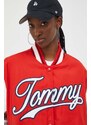 Bomber jakna Tommy Jeans za žene, boja: crvena, za prijelazno razdoblje