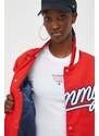 Bomber jakna Tommy Jeans za žene, boja: crvena, za prijelazno razdoblje