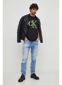 Pamučna majica Calvin Klein Jeans za muškarce, boja: crna, s aplikacijom