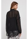 Košulja Dkny za žene, boja: crna, relaxed, s klasičnim ovratnikom
