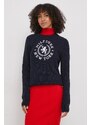 Pamučni pulover Tommy Hilfiger boja: tamno plava, topli