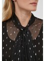 Košulja Sisley za žene, boja: crna, regular, s izrezom na vezanje