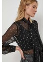 Košulja Sisley za žene, boja: crna, regular, s izrezom na vezanje