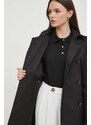 Kaput Lauren Ralph Lauren za žene, boja: crna, za prijelazno razdoblje, kopčanje u dva reda
