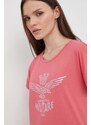 Pamučna majica Aeronautica Militare za žene, boja: ružičasta