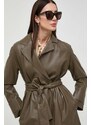 Kožni kaput BOSS za žene, boja: smeđa, za prijelazno razdoblje