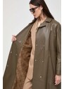 Kožni kaput BOSS za žene, boja: smeđa, za prijelazno razdoblje