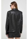 Kožna ramones jakna Elisabetta Franchi za žene, boja: crna, za prijelazno razdoblje